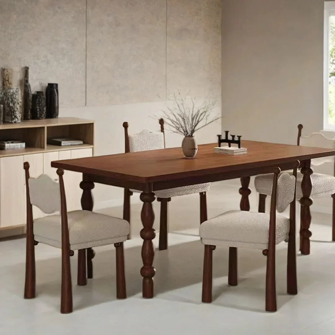 ModernaEra Mid Century Solid Wood Dining Set with Boucle Chairs – Versatile 4 & 6 Seater by J.L.HOME DECOR