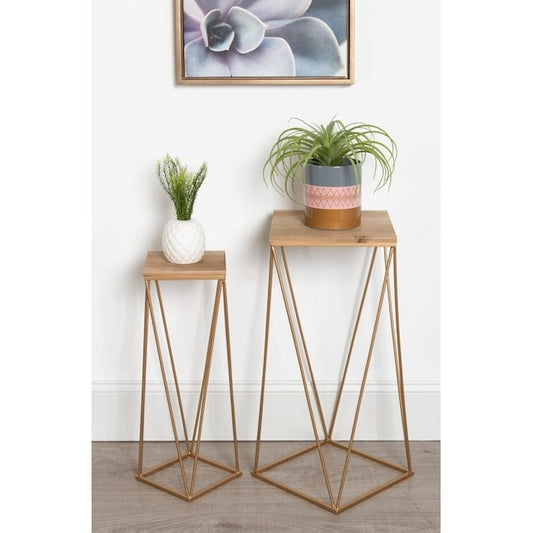 Gold Wood Veneer Modern End Table