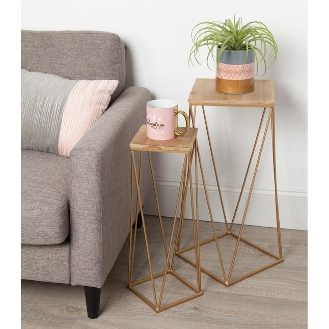 Gold Wood Veneer Modern End Table