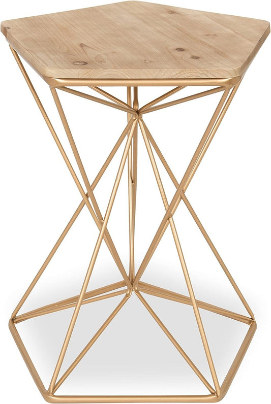 Hexagonal Side Table With Geometric Golden Base