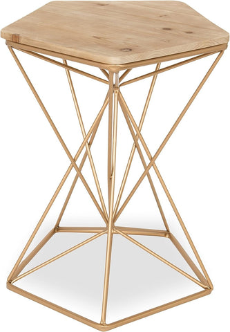 Hexagonal Side Table With Geometric Golden Base