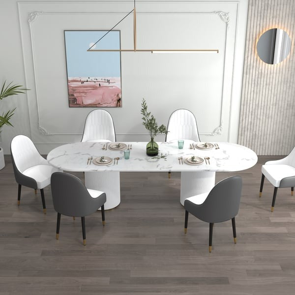 (Set of 2) Dining Chairs in White & Orange with Metal Legs