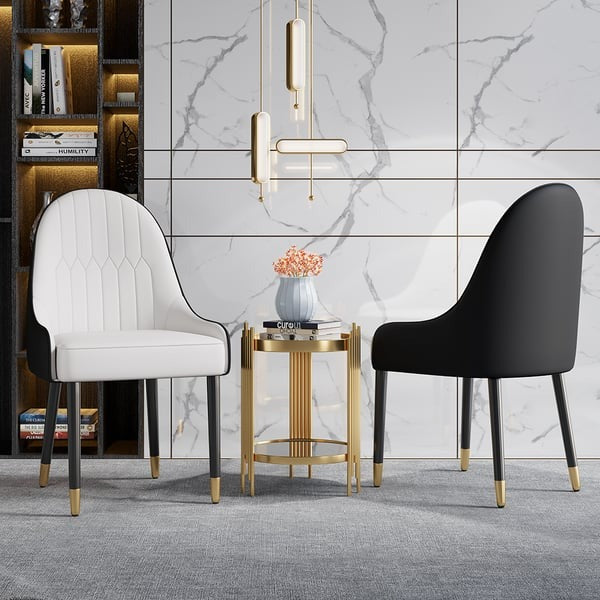 (Set of 2) Dining Chairs in White & Orange with Metal Legs