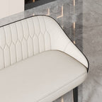 White & Gray PU Leather Dining Room Bench with Back Modern Upholstered Bench