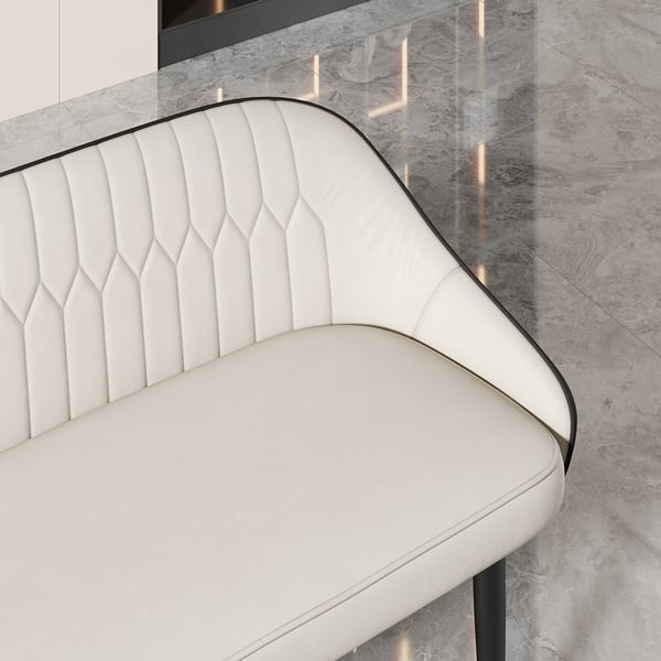 White & Gray PU Leather Dining Room Bench with Back Modern Upholstered Bench