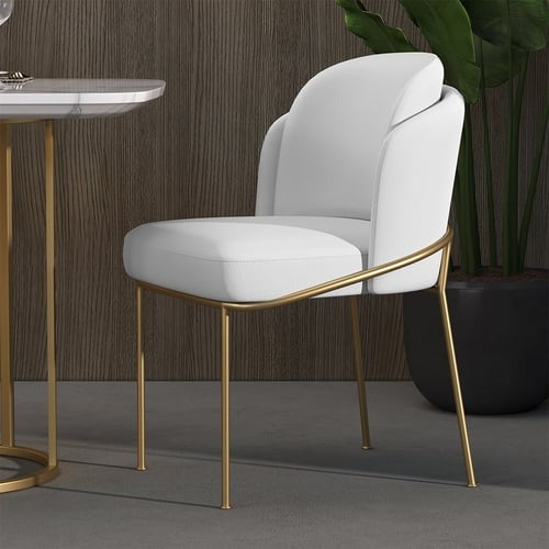 Dining Chair Modern Cotton&Linen Upholstered Side Chair in Gold
