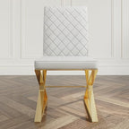 Upholstered Leather Dining Table Chair Gold Legs
