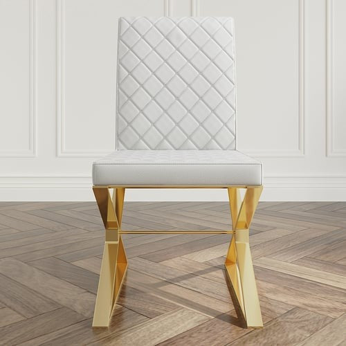 Upholstered Leather Dining Table Chair Gold Legs