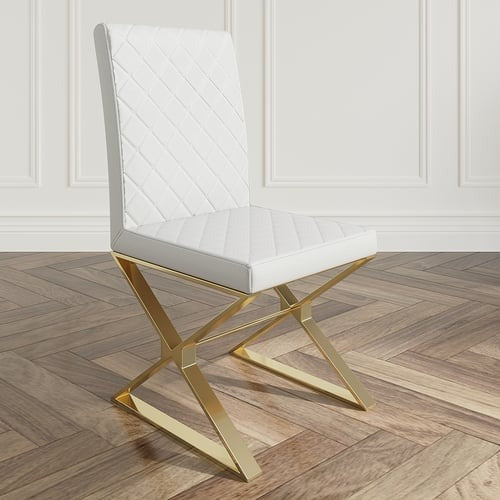 Upholstered Leather Dining Table Chair Gold Legs