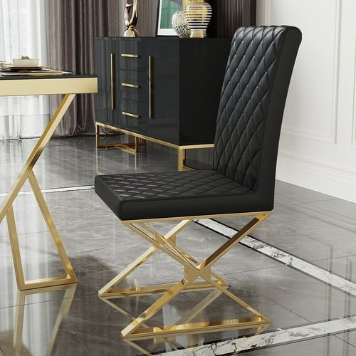 Upholstered Leather Dining Table Chair Gold Legs