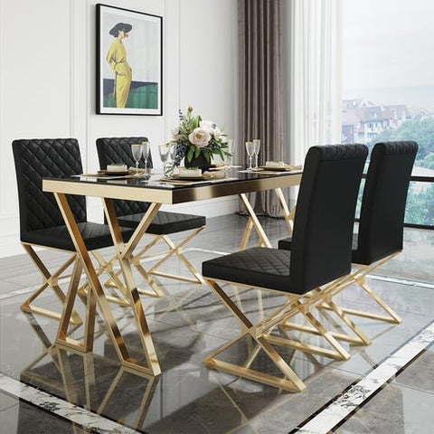 Upholstered Leather Dining Table Chair Gold Legs