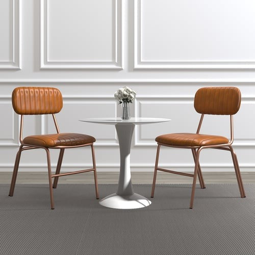 Modern Brown Dining Chairs (Set of 2) with Faux Leather Upholstered & Metal Frame