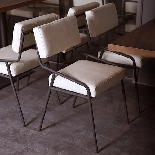 Industrial Upholstered Dining Chair White PU Leather Dining Chair (Set of 2)