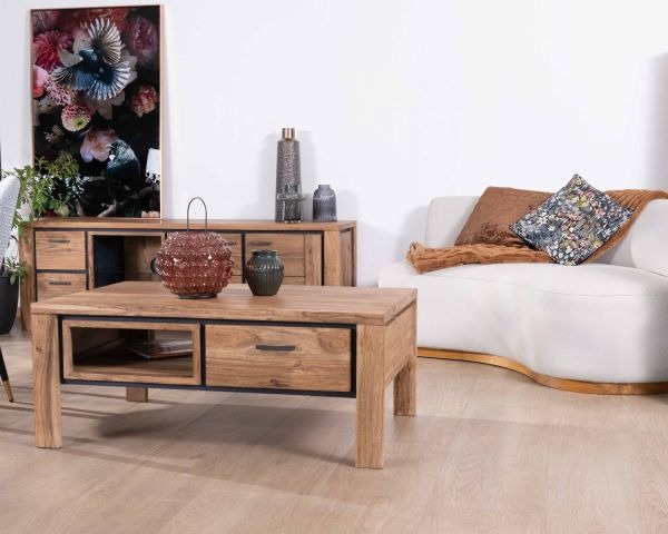 drawer coffee table/mid century modern coffee table/Double Sided Solid Coffee Table