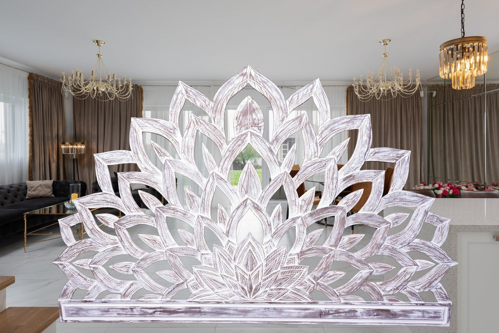 Bed Headboard Bohemian Half Moon Lotus Decor Boho