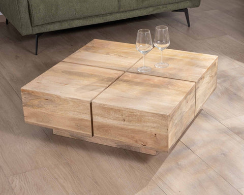 Contemporary style square coffee table in natural solid wood