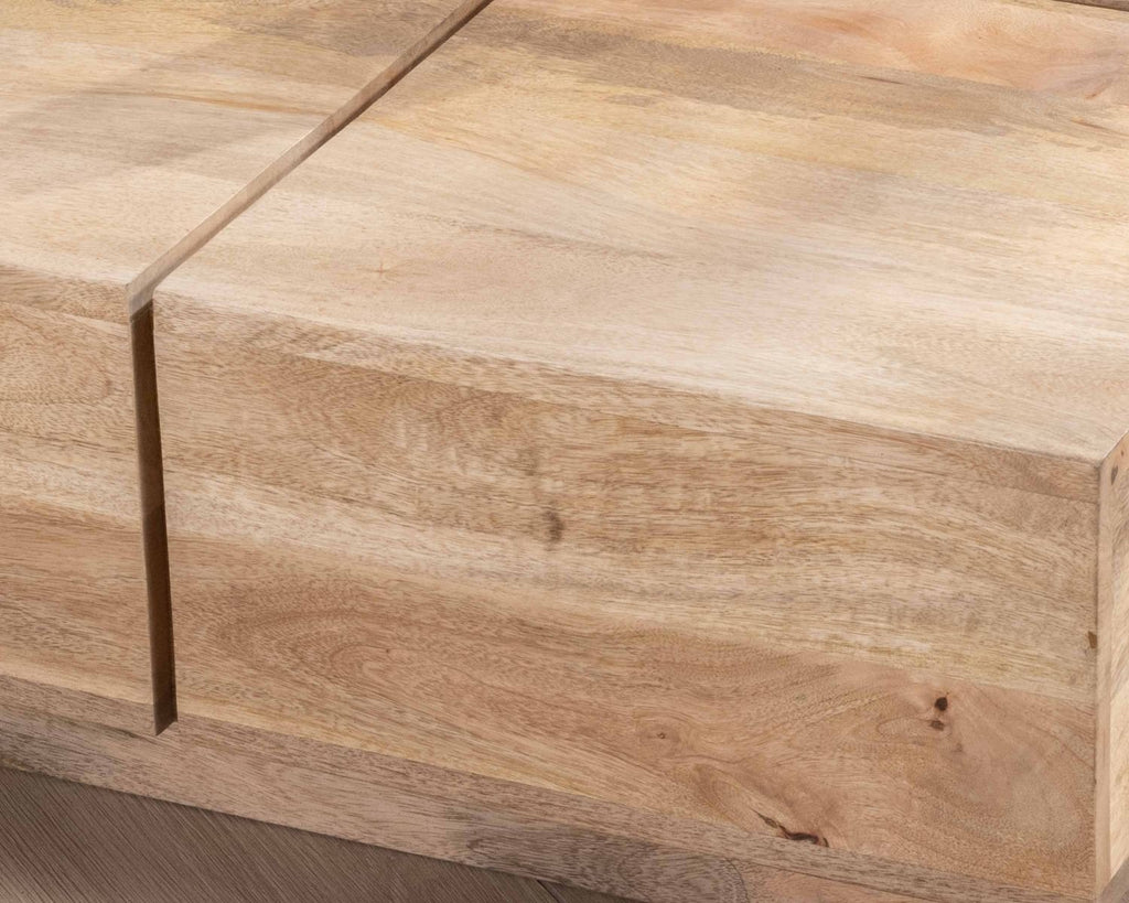 Contemporary style square coffee table in natural solid wood