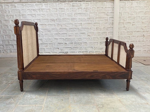 MID CENTURY RATTAN CANE SHEESHAM WOOD KING / QUEEN / SINGLE BED - CHOOSE YOUR SIZE