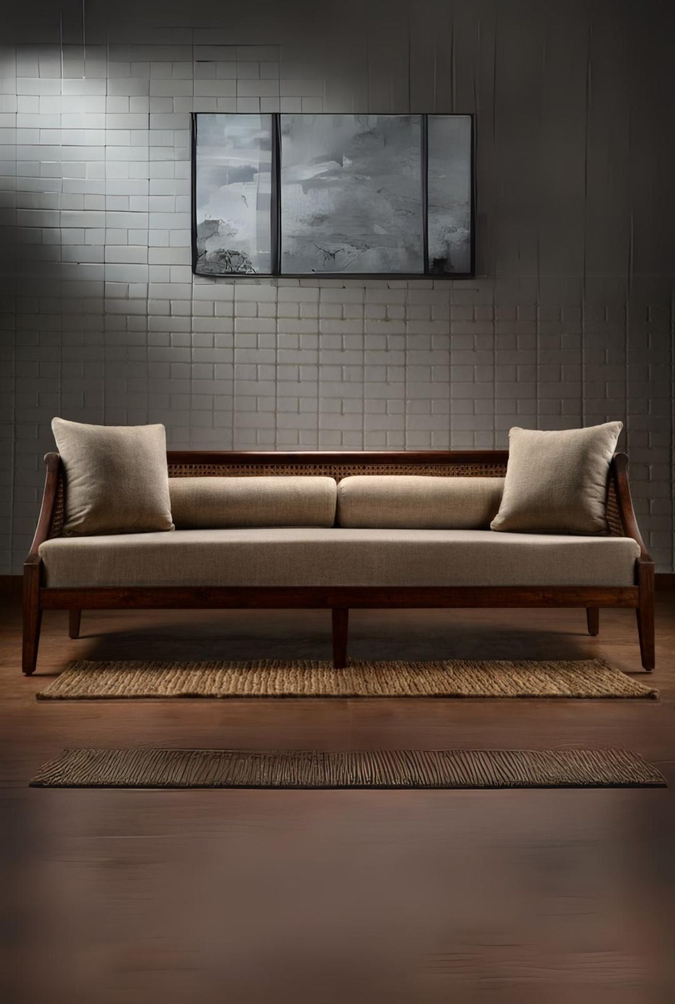 SAHARA CANE UPHOLSTERED COUCH