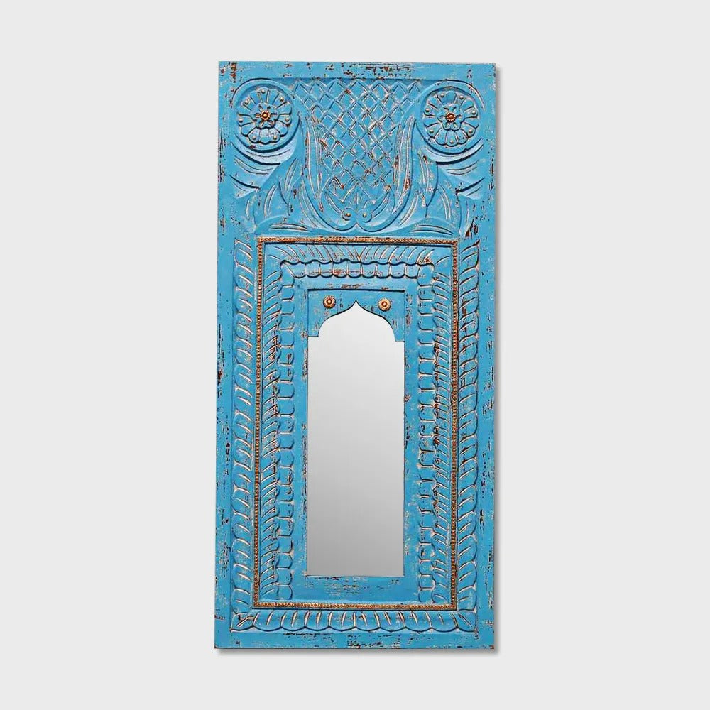 Vintage wood frame mirror | carved wood wall decor | wood carving designs | Carved Wall Mirror Jharokha Style |  12inx1inx24in