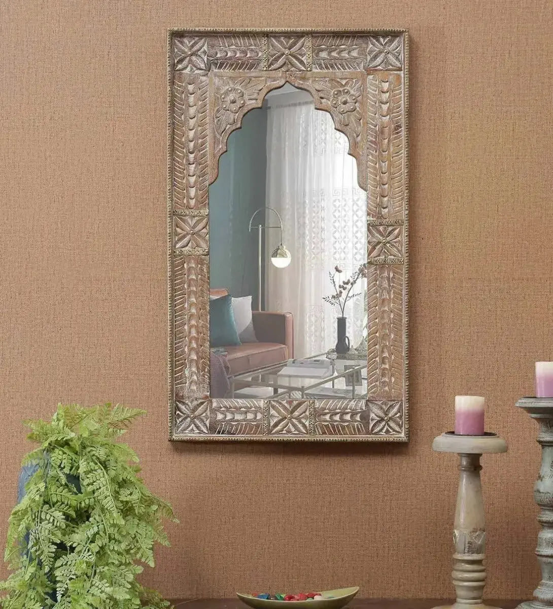 Hand-Carved Jharokha Mirror Mirror  arch miror jlhomedecor2021.myshopify.com