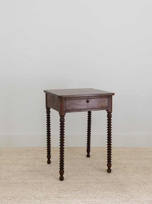 Antique Spool Leg Side Table with Drawer