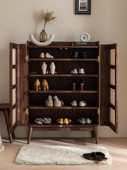 SOLID WALNUT SHOE CABINET WITH DOORS , OAK SHOE CABINET WITH DRAWERS