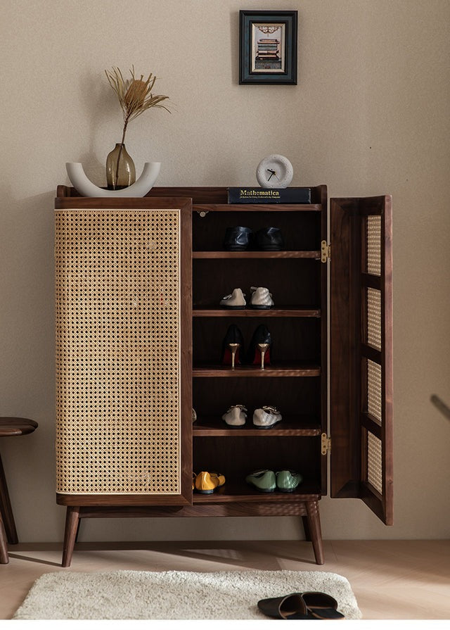 SOLID WALNUT SHOE CABINET WITH DOORS , OAK SHOE CABINET WITH DRAWERS