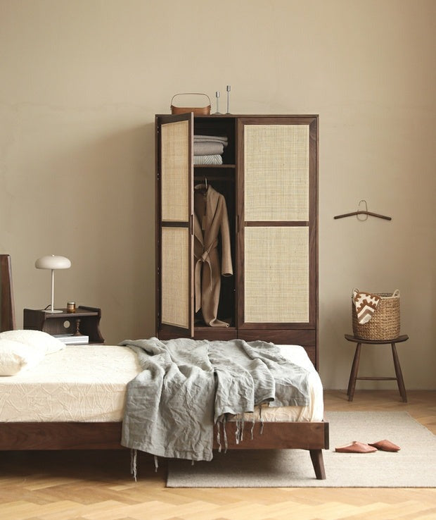 RATTAN SOLID WALNUT WARDROBE, WALNUT 2 DOOR WARDROBE, WALNUT WARDROBE CABINET