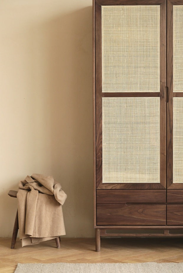 RATTAN SOLID WALNUT WARDROBE, WALNUT 2 DOOR WARDROBE, WALNUT WARDROBE CABINET
