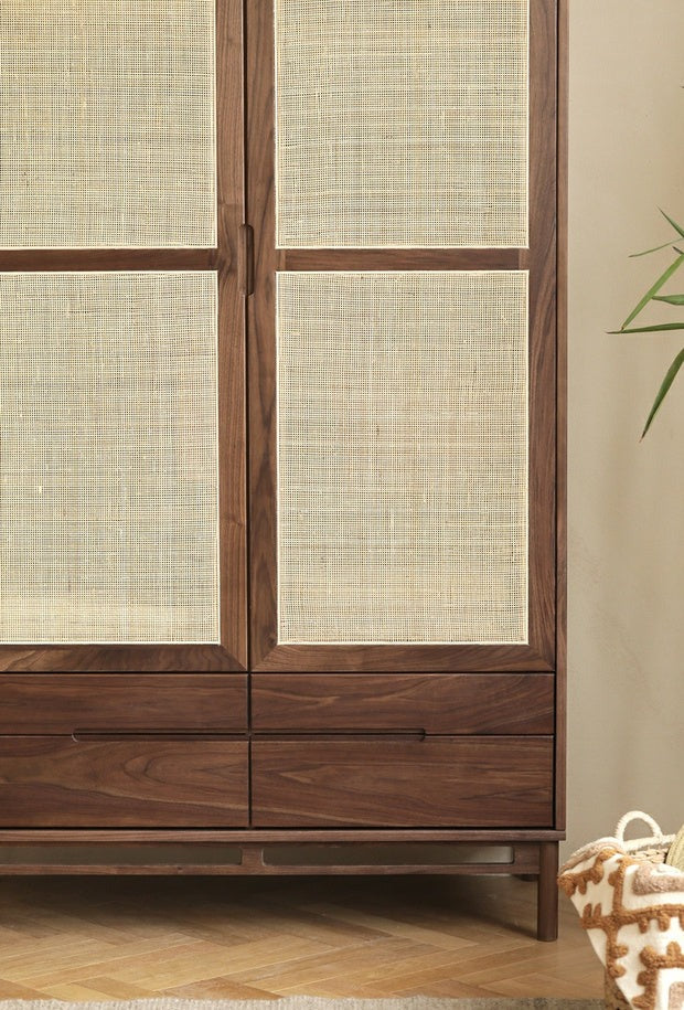 RATTAN SOLID WALNUT WARDROBE, WALNUT 2 DOOR WARDROBE, WALNUT WARDROBE CABINET
