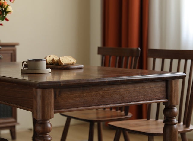 AMERICAN STYLE SOLID BLACK WALNUT WOOD DINING TABLE