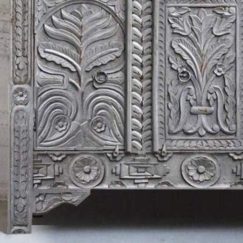 Hand Carved Wooden Entryway Cabinet