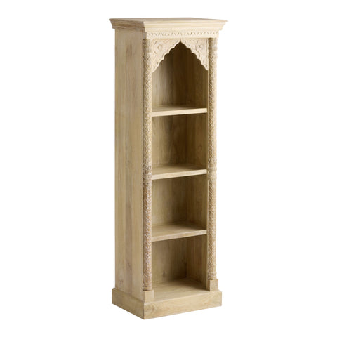 Weathered Natural Carved Wood Arch Bookshelf