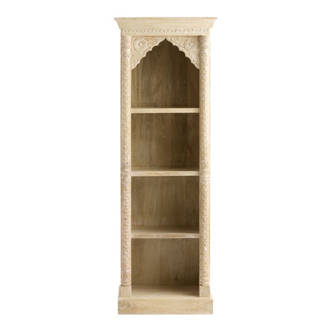 Weathered Natural Carved Wood Arch Bookshelf