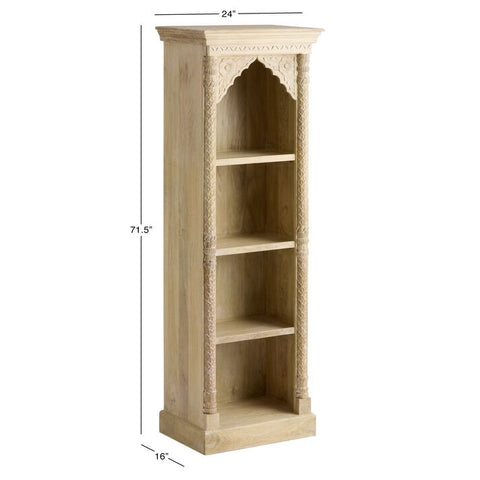 Weathered Natural Carved Wood Arch Bookshelf