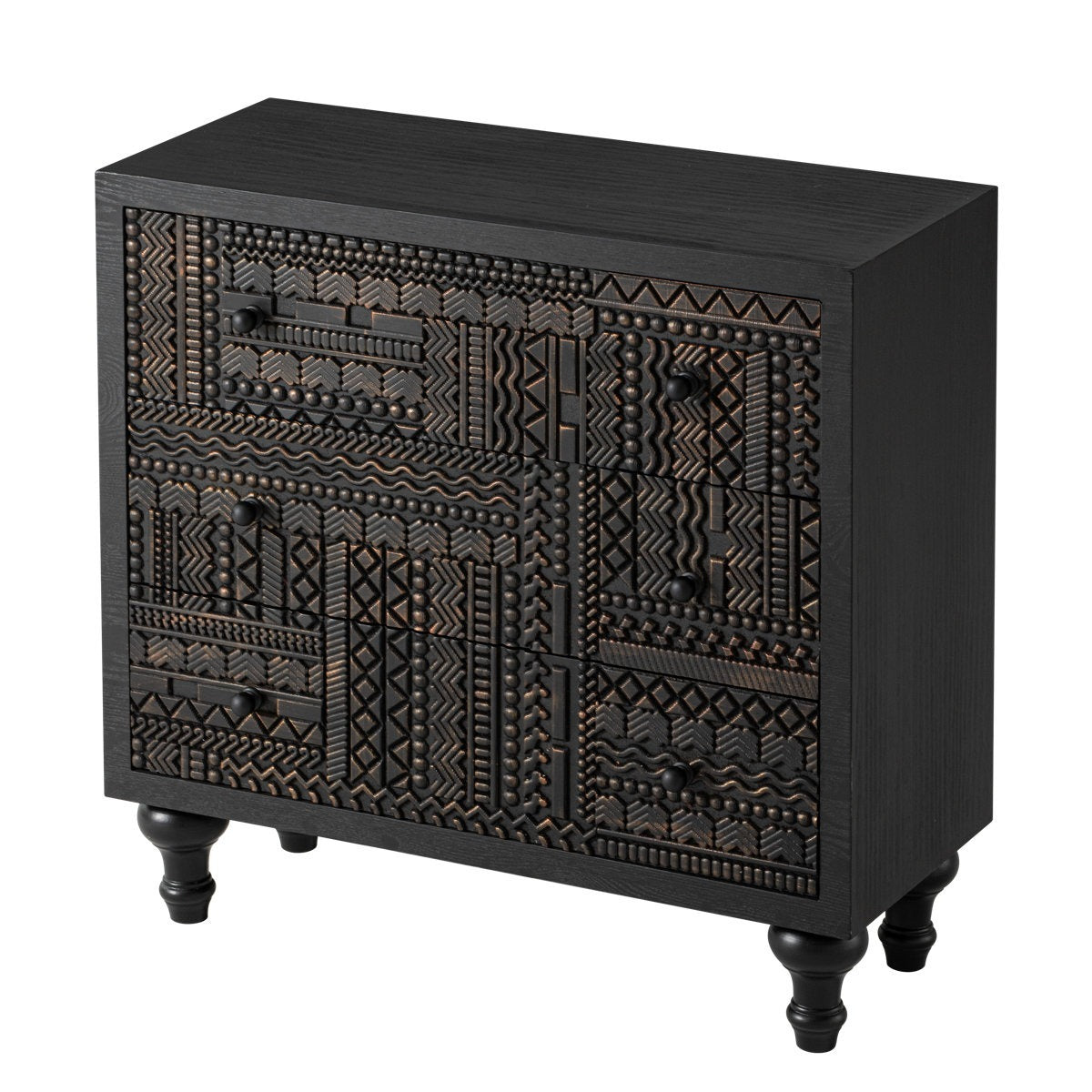 DecoRelic Antique Black Mango Wood Bedside Dresser – Vintage 3-Drawer, Handcrafted by J.L.HOME DECOR
