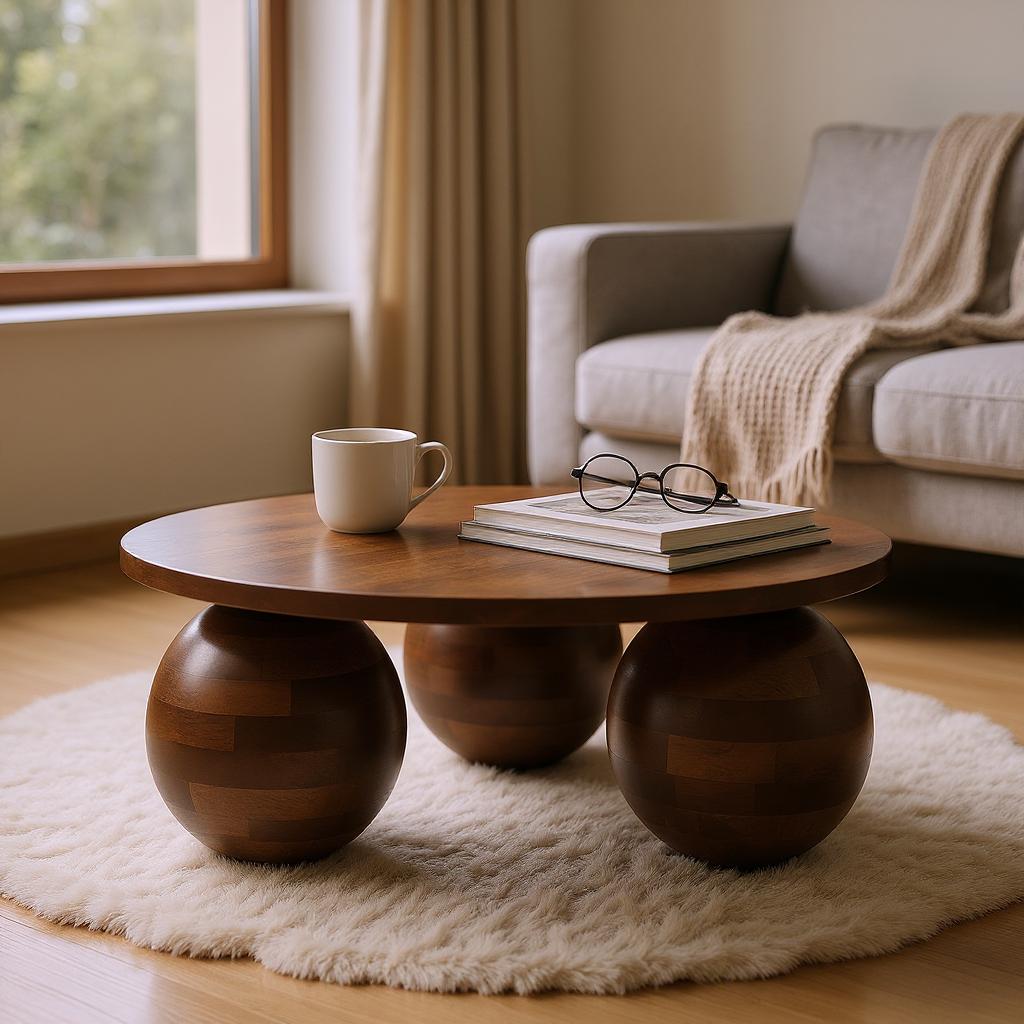 Orb Round Coffee Table | Handcrafted Mango Wood Living Room Centerpiece | J.L.HOME DECOR