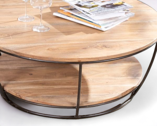 natural wood coffee table/center table for the living room/Round Coffee Table Wooden & Metal