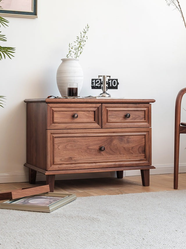 FULLY ASSEMBLED 3-DRAWER SOLID WOOD NIGHTSTAND WALNUT