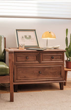 FULLY ASSEMBLED 3-DRAWER SOLID WOOD NIGHTSTAND WALNUT