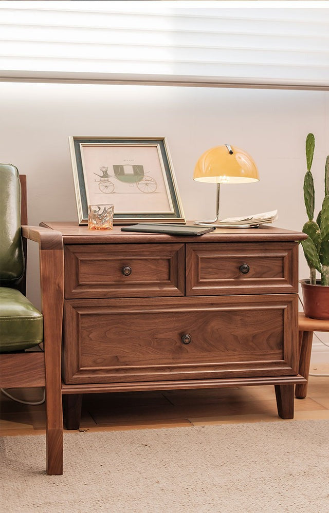 FULLY ASSEMBLED 3-DRAWER SOLID WOOD NIGHTSTAND WALNUT
