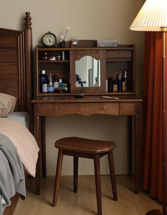 AMERICAN STYLE SOLID WALNUT WOOD DESK WITH HUTCH