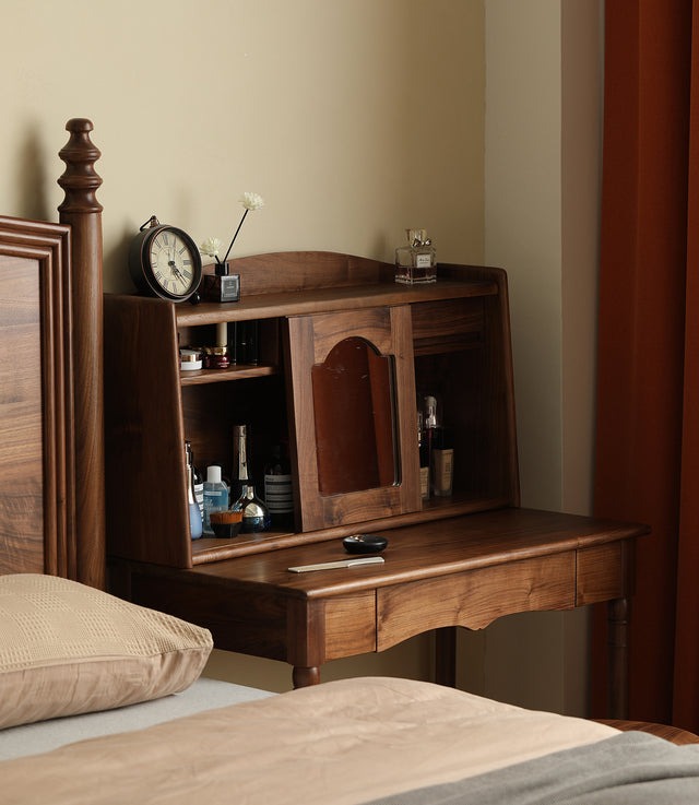 AMERICAN STYLE SOLID WALNUT WOOD DESK WITH HUTCH