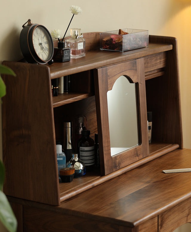 AMERICAN STYLE SOLID WALNUT WOOD DESK WITH HUTCH