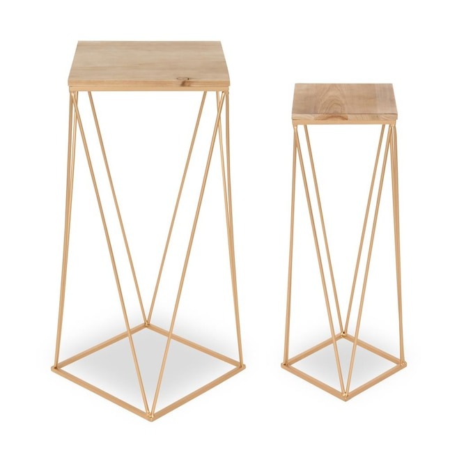 Gold Wood Veneer Modern End Table