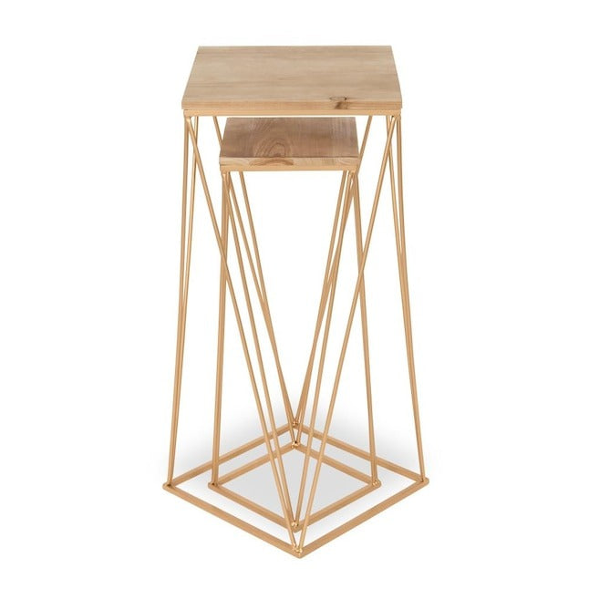Gold Wood Veneer Modern End Table