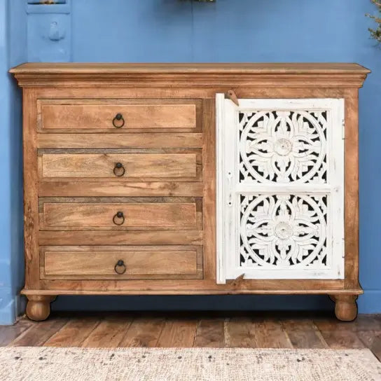 Natural With White Door Solid Wood Chest Of Drawer Cabinet  Artisan Craftsmanship jlhomedecor2021.myshopify.com