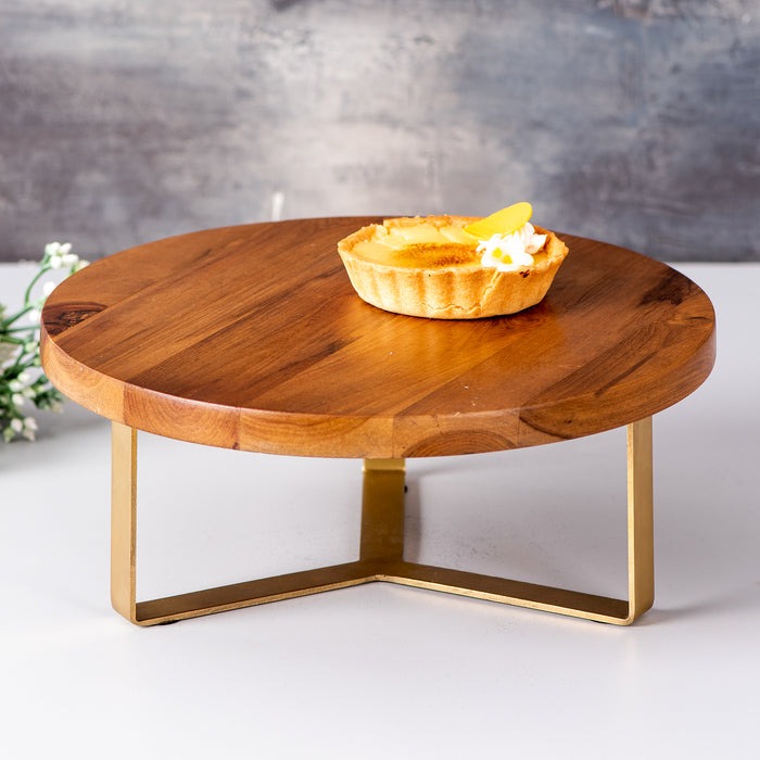 Acacia Wood Cake Stand Gold - J.L.HOME DECOR