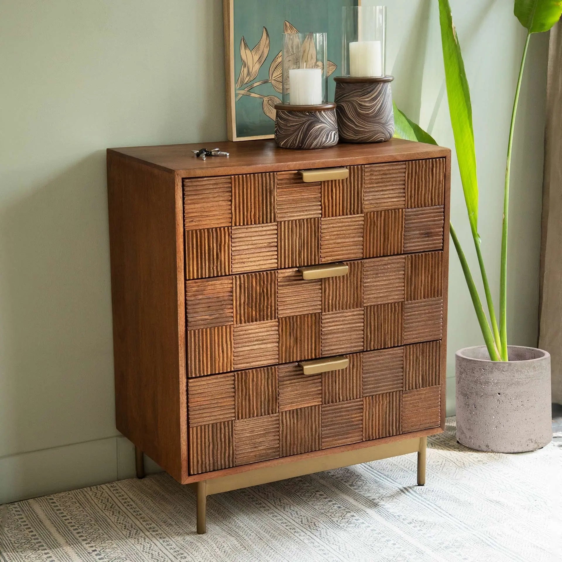 Triple drawer chest with metal stand Chest of Drawer  furniture jlhomedecor2021.myshopify.com